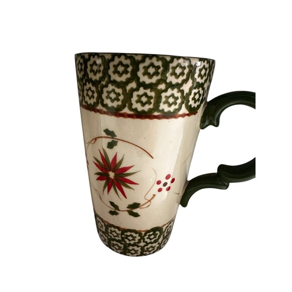 Temptation Old World Green Poinsettia Tall Coffee Mug Cup, 16 Ounce (2) - Picture 8 of 10